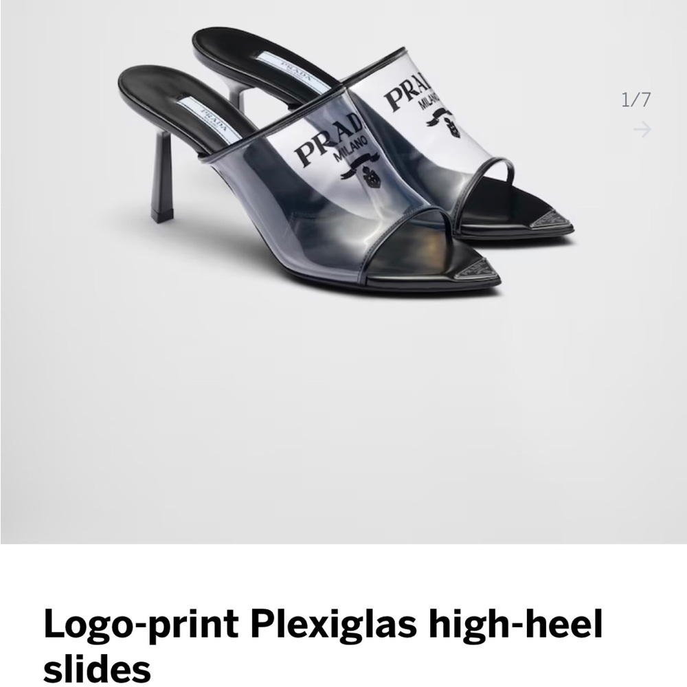 Prada black clear logo heel Mules 38.5 8